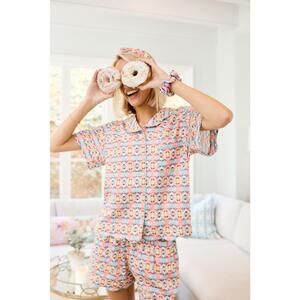 NEW BROOKS AVENUE scalloped pajama set short in summer pink